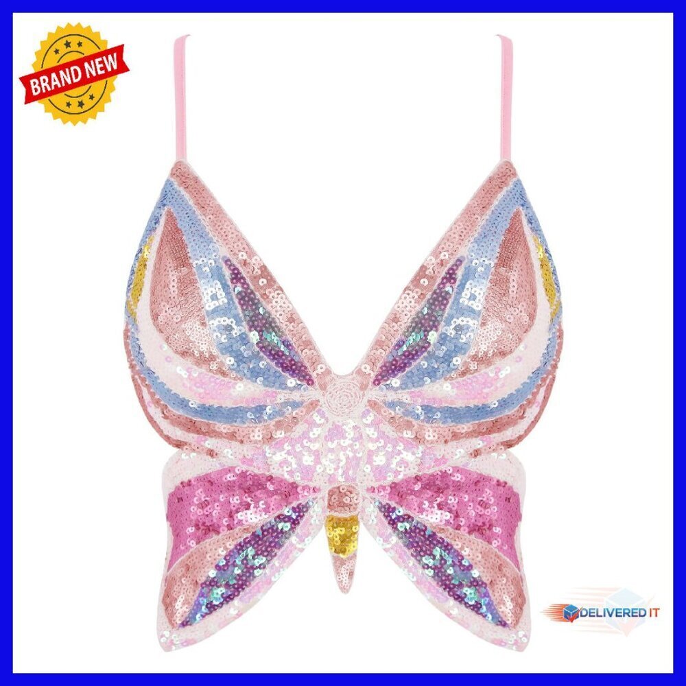 Sequin Butterfly Crop Top Adjustable Straps Rave Party Wear